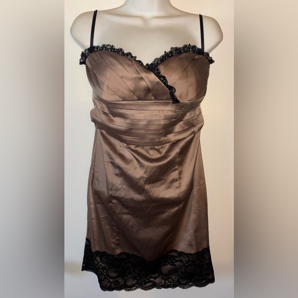 2B Bebe Brown Satin strapless Dress small